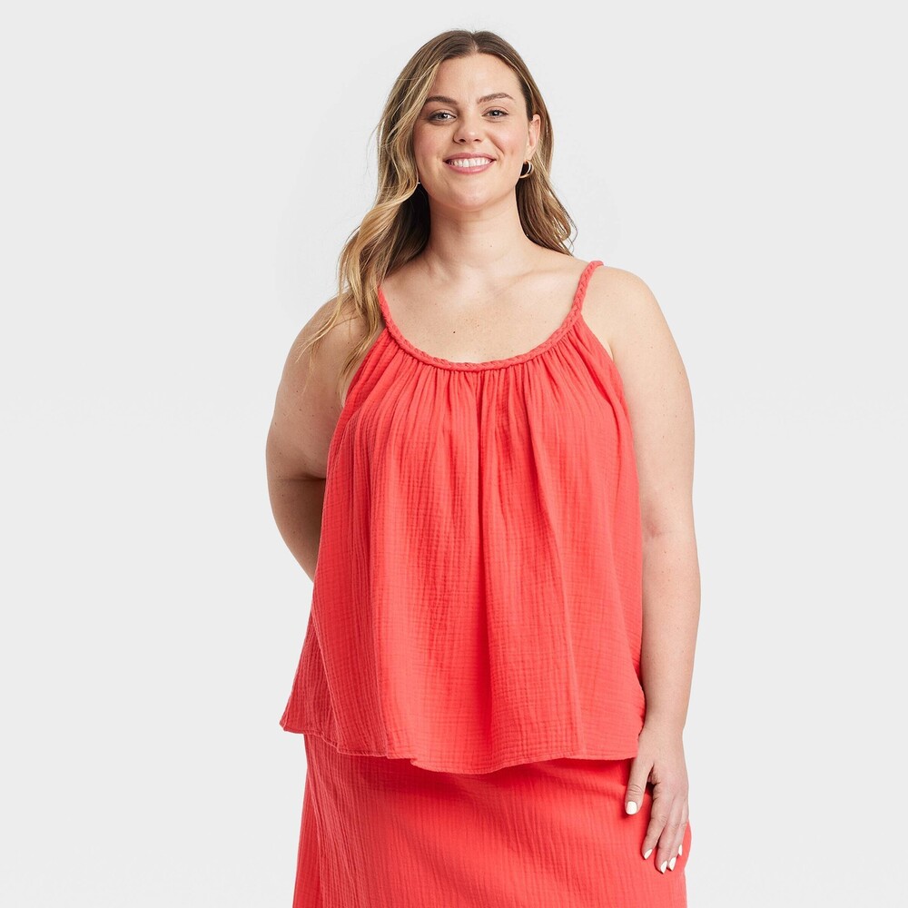 Women's Gauze Tank Top - Universal Thread Coral Red - Size XS